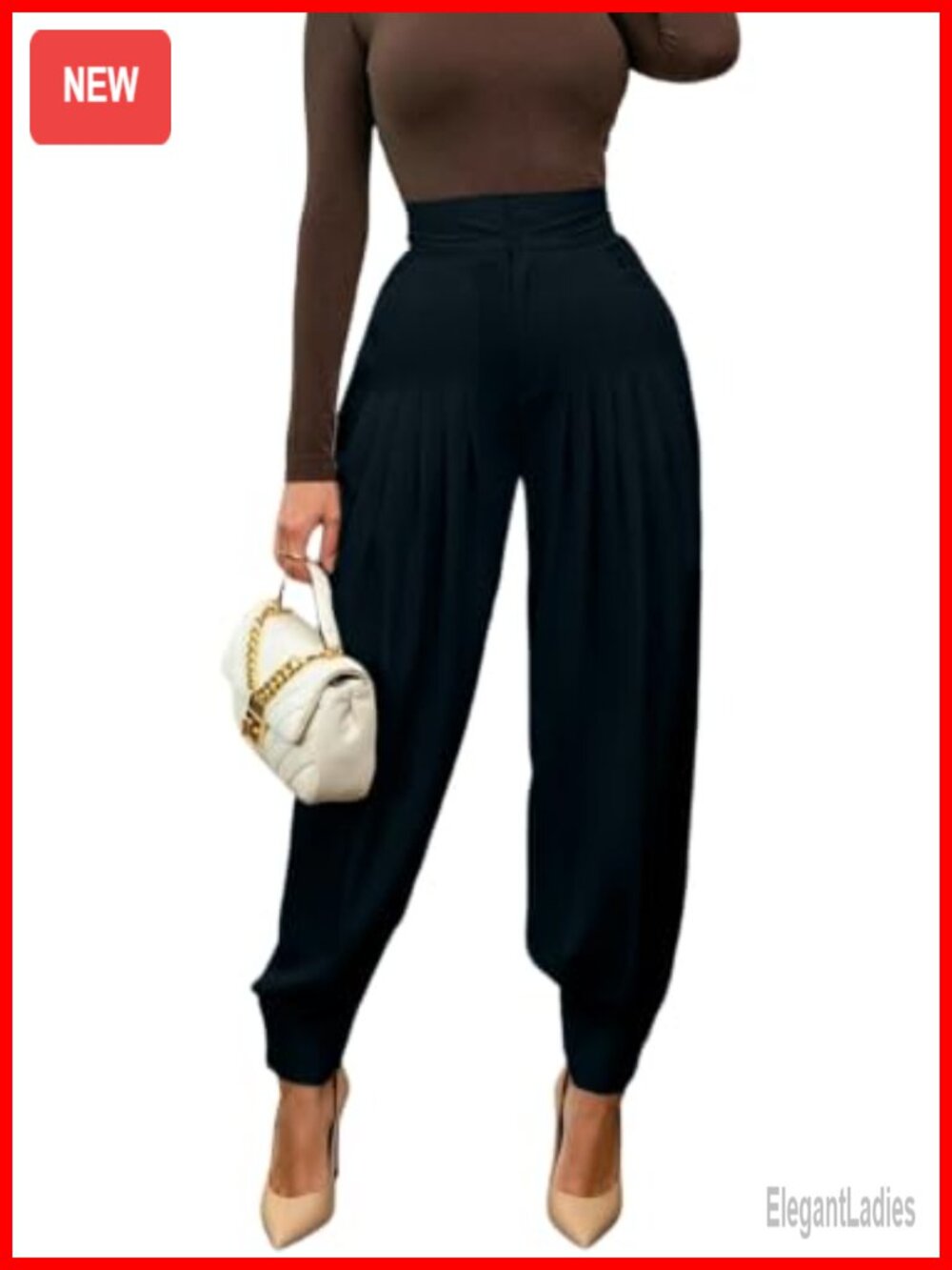 Women's Pleated High Waisted Barrel Leg Dress Slacks